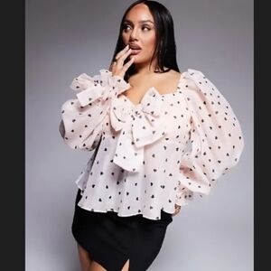 ASOS Curve Heart Print Blouse in Light Pink